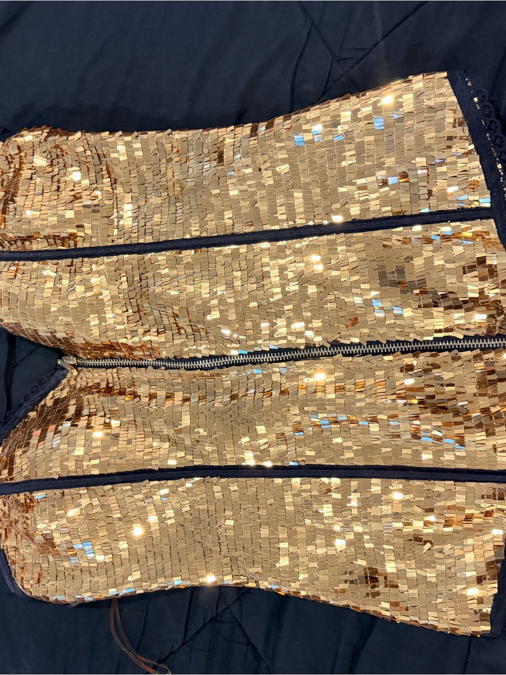 Gold Sequin Zip Front Bustier Top
